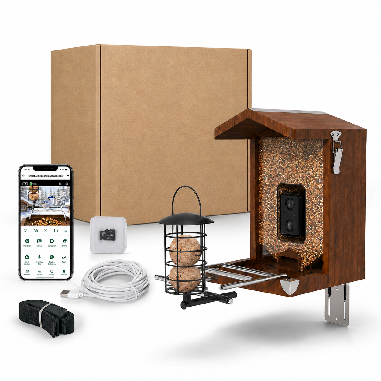 Vogelvoederhuisje met camera en voederbak – complete set en accessoires