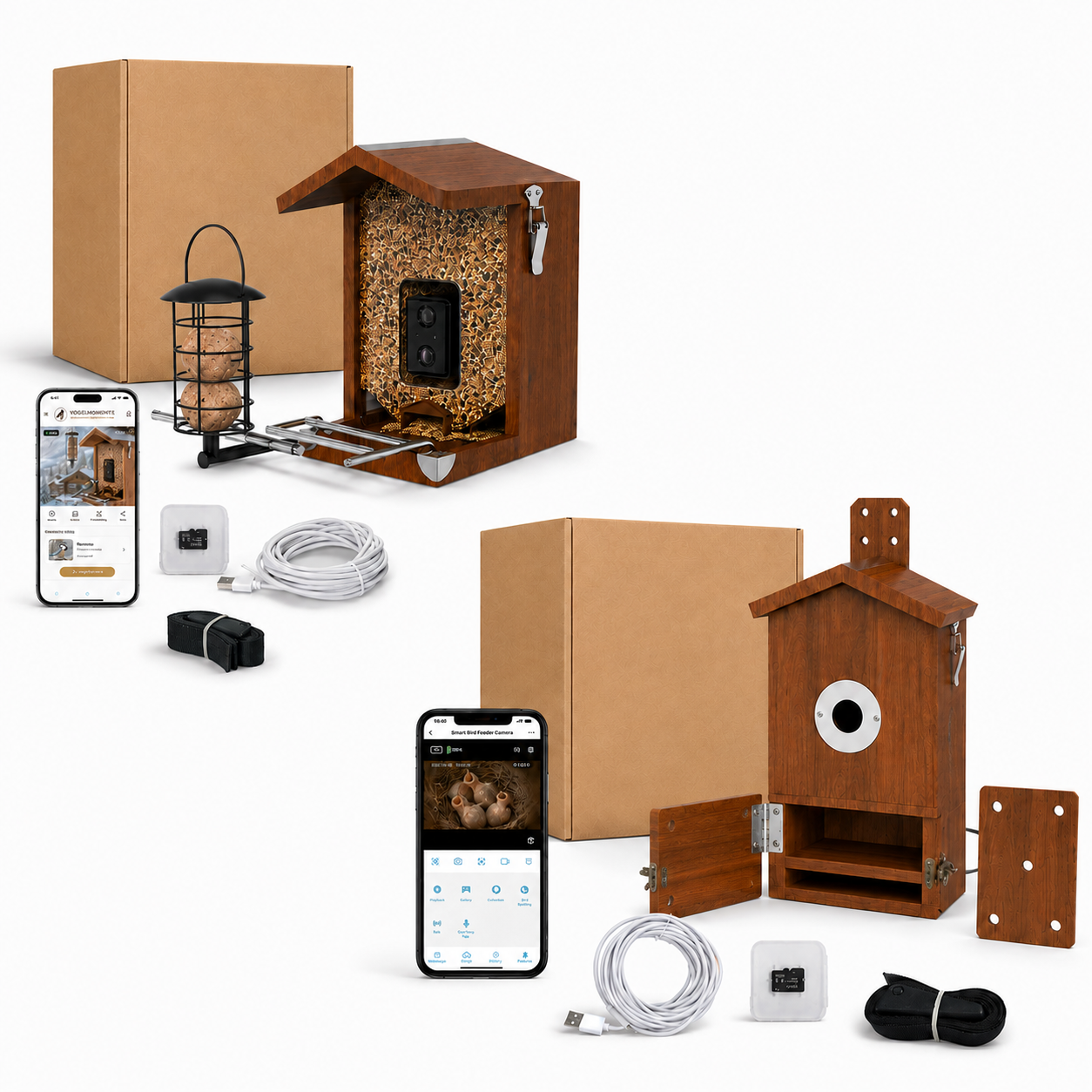 Vogelhuisje en nestkast met camera in een set, inclusief zonnepaneel en app-bediening voor inheemse tuinvogels