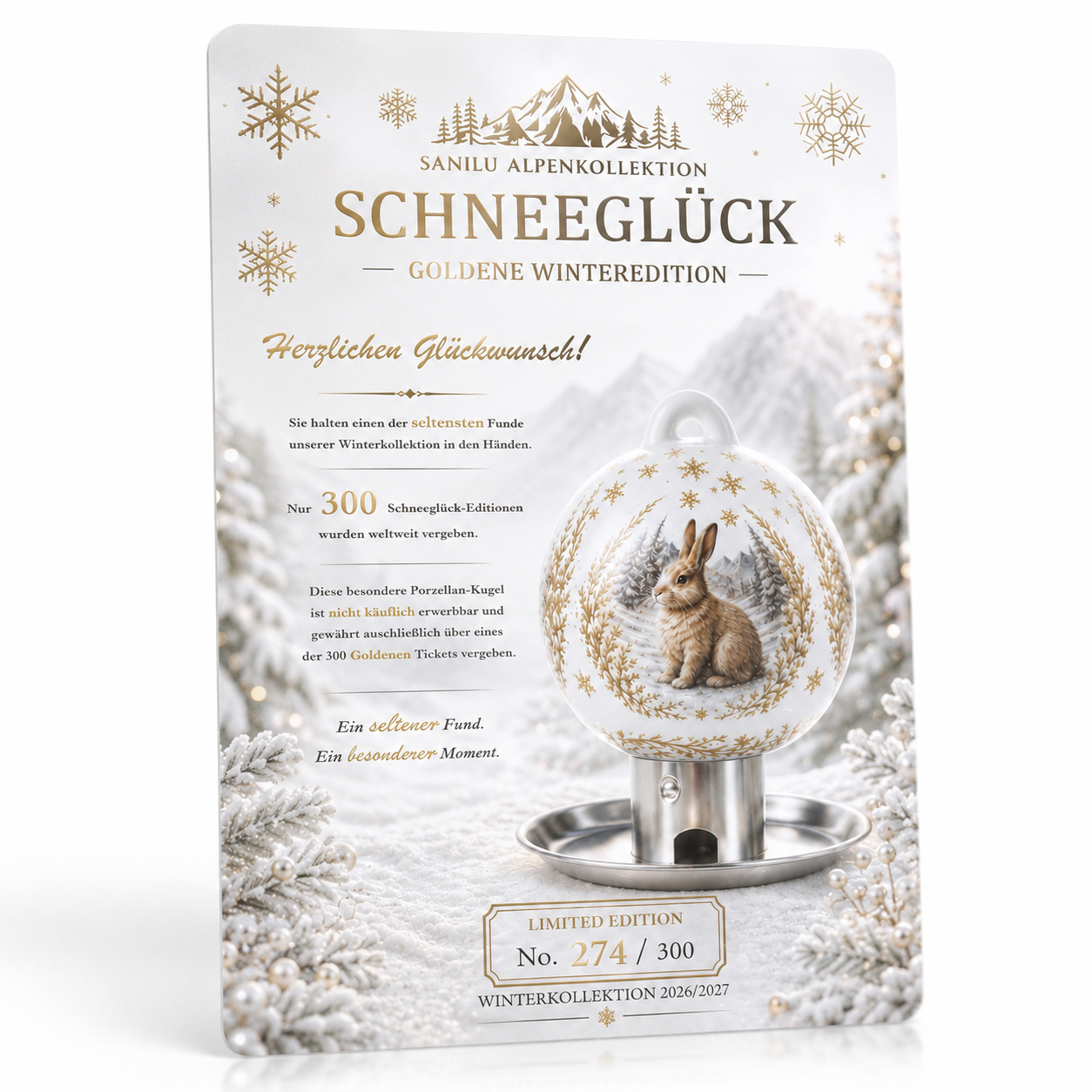 Zertifikat Schneeglück Nahaufnahme Premium Porzellan Vogelfutterspender 